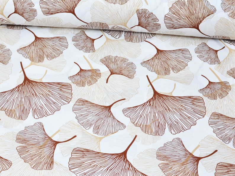 Feuilles Ginkgo japonais tissu de coton brun tissu de | Etsy