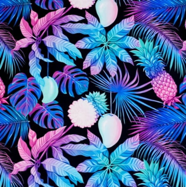 Fluo Pineapples Leaves Waterproof Fabric Impregnated Exotic Etsy