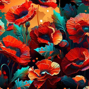 Tejido de punto jersey sencillo de 1 metro con flores de amapolas rojas, jersey de algodón, jardín de flores, jersey floral, impresión digital
