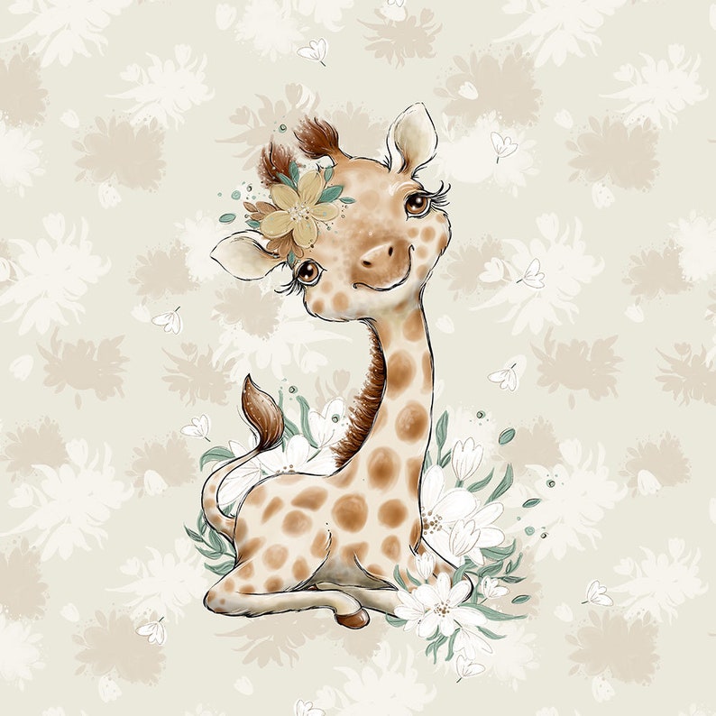 African wild safari animals Sweatshirt fabric, stretch Knitwear, French terry knit fabric, cotton knitwear Savannah animals, digital print image 9