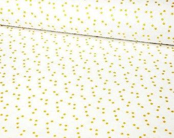 Tecido de algodão com pequenas estrelas douradas, estrelas douradas de 5 mm sobre fundo branco, 100% algodão, estampa de pequenas estrelas, corte por metro 50 cm/0,55 x 1,75 jardas