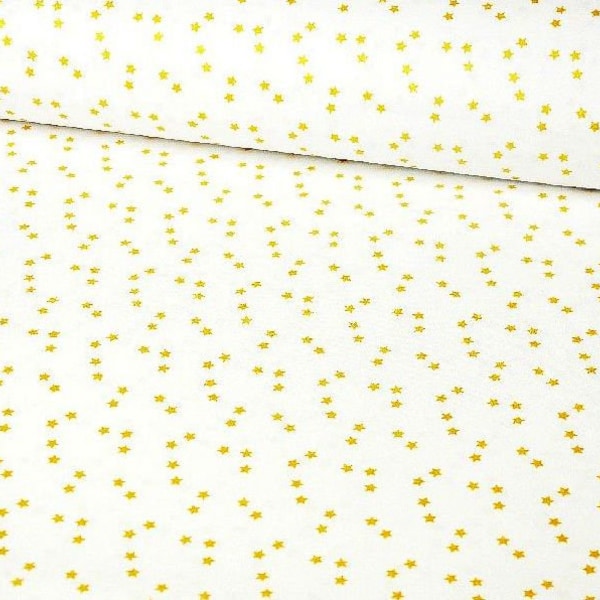 Tissu coton petites étoiles dorées, étoiles dorées 5 mm sur fond blanc, 100% coton, imprimé petites étoiles, coupé au mètre 50cm/0.55x1.75yd