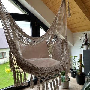 Luxury Macrame Hammock Chair, Hanging Chair, Handmade Boho Chair, Natural Cotton Hammock, Macrame Hammock, Indoor Outdoor Hanging Chair image 8