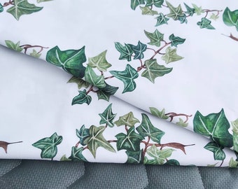 Green ivy leaves Premium Cotton Fabric, Autumn leaves on white background, leafy fabric, ivy fabric 50x160cm/0.55yd