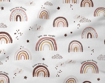 Rainbow Brown Premium Cotton Fabric, Watercolor, Digital Print Cotton, rainbows fabric, baby fabric, fabric by the half yard 50cm/0.55yd