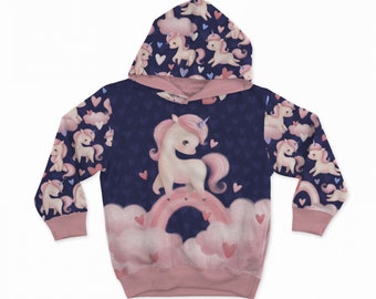 Tela de sudadera con bucles de unicornio y corazones, Tela de sudadera con unicornios y arcoíris, tela para panel de sudadera de princesa para niñas, Día de San Valentín