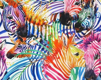 Rainbow Zebra Waterproof Fabric Impregnated, colorful zebra fabric, zebra print, animal printed Waterproof Polyester half yard 50cm/0.55yd