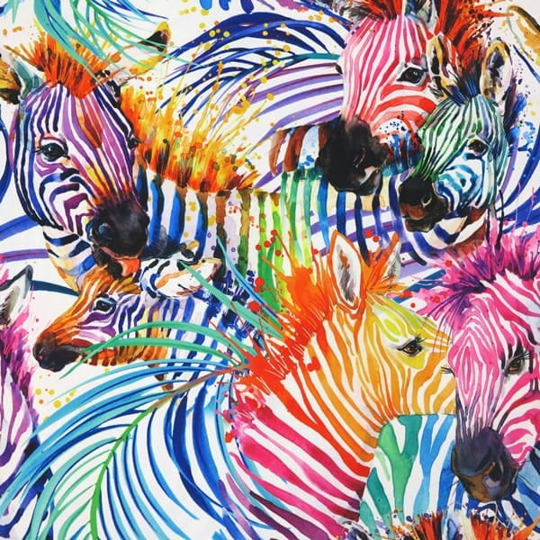 Rainbow Zebras Tissu imperméable à l’eau, Polyester imprégné imperméable à l’eau, Tissu zèbre coloré, Tissu animal, Imprimé zèbre 50cm / 0.55 yd