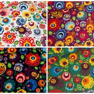 Polish folk farbic, highlander flowers pattern, folklore, Folk Flowers Cotton Fabric, Polish Folklore Pattern, Folk Flowers, Flowers Fabric