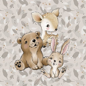 Forest kids animals Sweatshirt fabric, stretch Knitwear, French terry knit fabric, cotton knitwear, forest friends, woodland animals