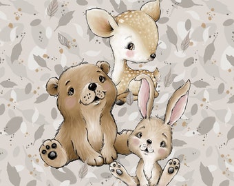 Forest kids animals Sweatshirt fabric, stretch Knitwear, French terry knit fabric, cotton knitwear, forest friends, woodland animals