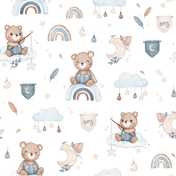 Rainbow bears, bears on rainbows Premium Cotton Fabric, Premium Baby Fabric, Fabric for Boy, Fabric for Kids, Digital Print, Bedding Nursery