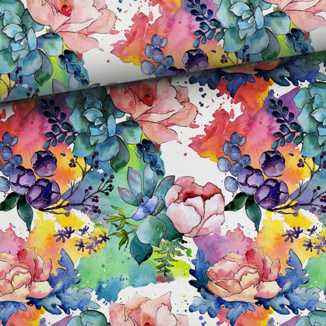 Blooming Garden Wild Blooms Cotton Satin Fabric, Flowers Fabric, Floral ...