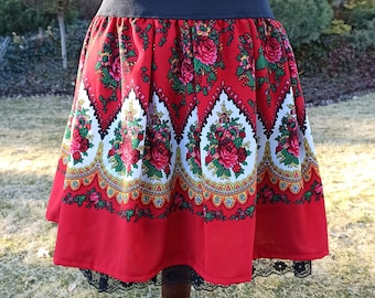 Traditional Folk Skirt, Polish Folk Highlander Mini Skirt, Ethnic