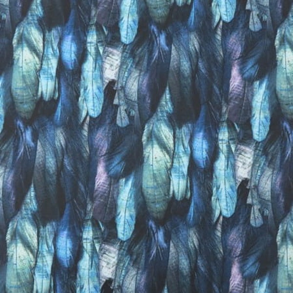 Plumes tissu imperméable à l’eau, plumes bleu turquoise, plumes de motif, plumes colorées, imperméable à l’eau en polyester, tissu extérieur 50cm/0.55yd