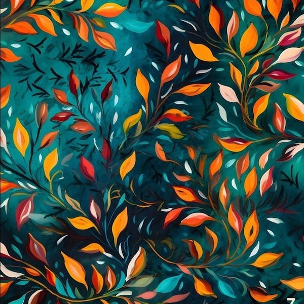 1 Meter mehrfarbige Blätter-Aquarell-Abstraktion Italienischer Samt, Velvetstoff, Velour Stoff, Digitaldruck-Samtstoff