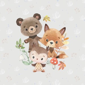 Forest kids animals Sweatshirt fabric, stretch Knitwear, French terry knit fabric, cotton knitwear, forest friends, woodland animals