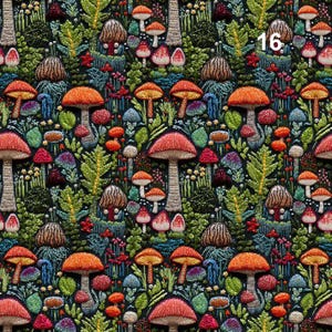 1 yd Rainbow mushrooms in forest, Autumn Forest velvet, Toadstools Italian Velvet Fabric, Upholstery Velvet Fabric, Home Decor