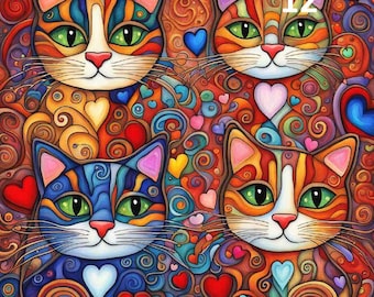 Gustav Klimt Velvet Panel Cats, Upholstery Velvet Panel by Klimt Digital Print, Art Home Decor Panel Velvet for Furniture Cushions Bags
