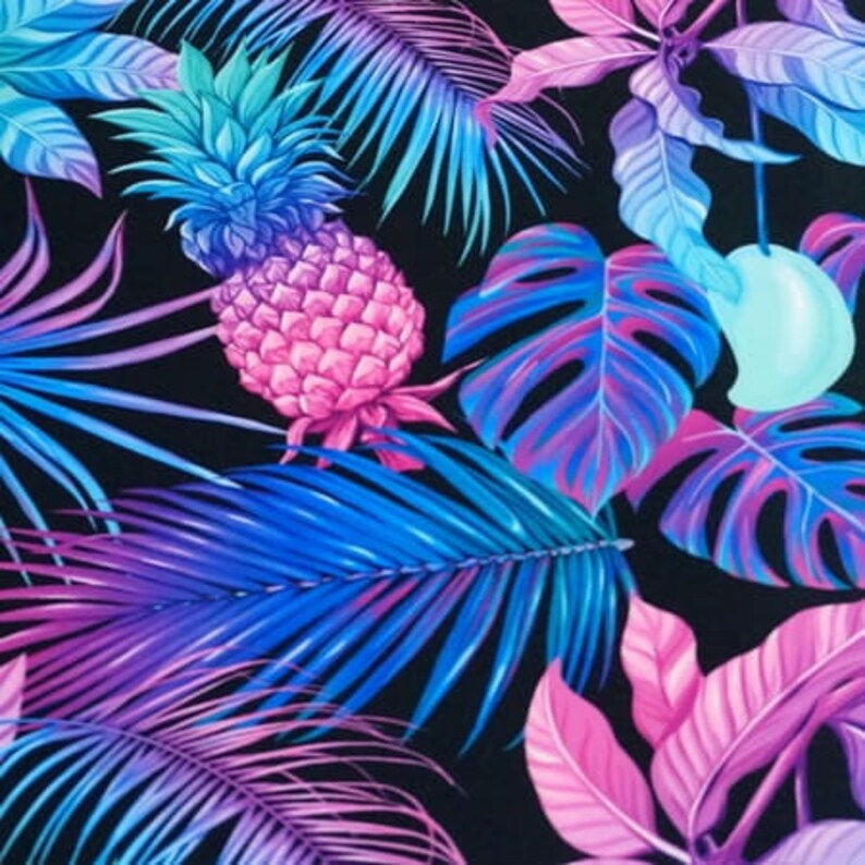 Fluo Pineapples Leaves Waterproof Fabric Impregnated Exotic Etsy