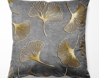 Velvet Pillow Case Gold Ginkgo Leaves, Luxury Velvet Pillow Case, Velvet Pillowcase, Velor Pillow, Italian Velvet, Various Sizes