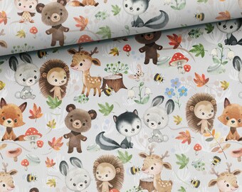 Forest kids animals Sweatshirt fabric, stretch Knitwear, French terry knit fabric, cotton knitwear, forest friends, woodland animals