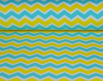 Tessuto di cotone stampato, tessuto chevron, chevron bianco turchese giallo, tessuto chevron, tessuto a zigzag 50x160 cm