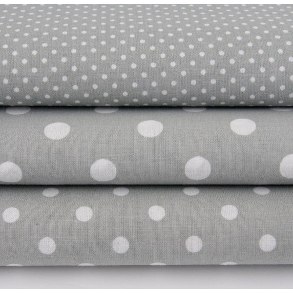 Gray Cotton fabric with white polka dots, white polka dots on gray cotton, white polka dot, gray white fabric, white dots, 50x160cm/19"x62"