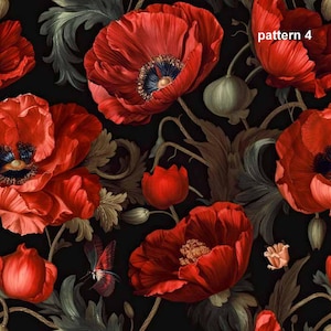 1 Meter Red poppies Italian Velvet Fabric, Upholstery Velvet, Digital Print, Velvet curtain, velvet pillow, Home Decor Fabric