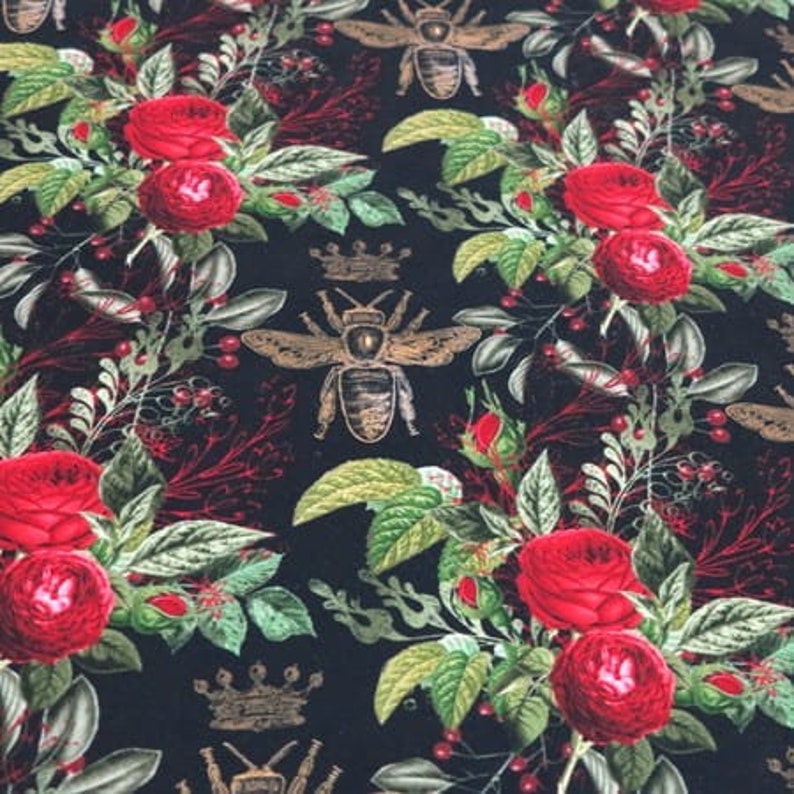 length 100cm1 yd Upholstery Velvet velvet pillow Bees in flowers Velvet Fabric Velvet curtain Upholstery Fabric Digital Print