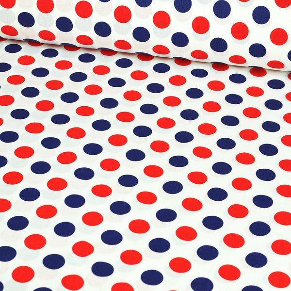Tissu en points rouges et bleu marine 30mm sur fond blanc, tissu de coton en gros pois, gros points tissu 50x160cm/0.55yd