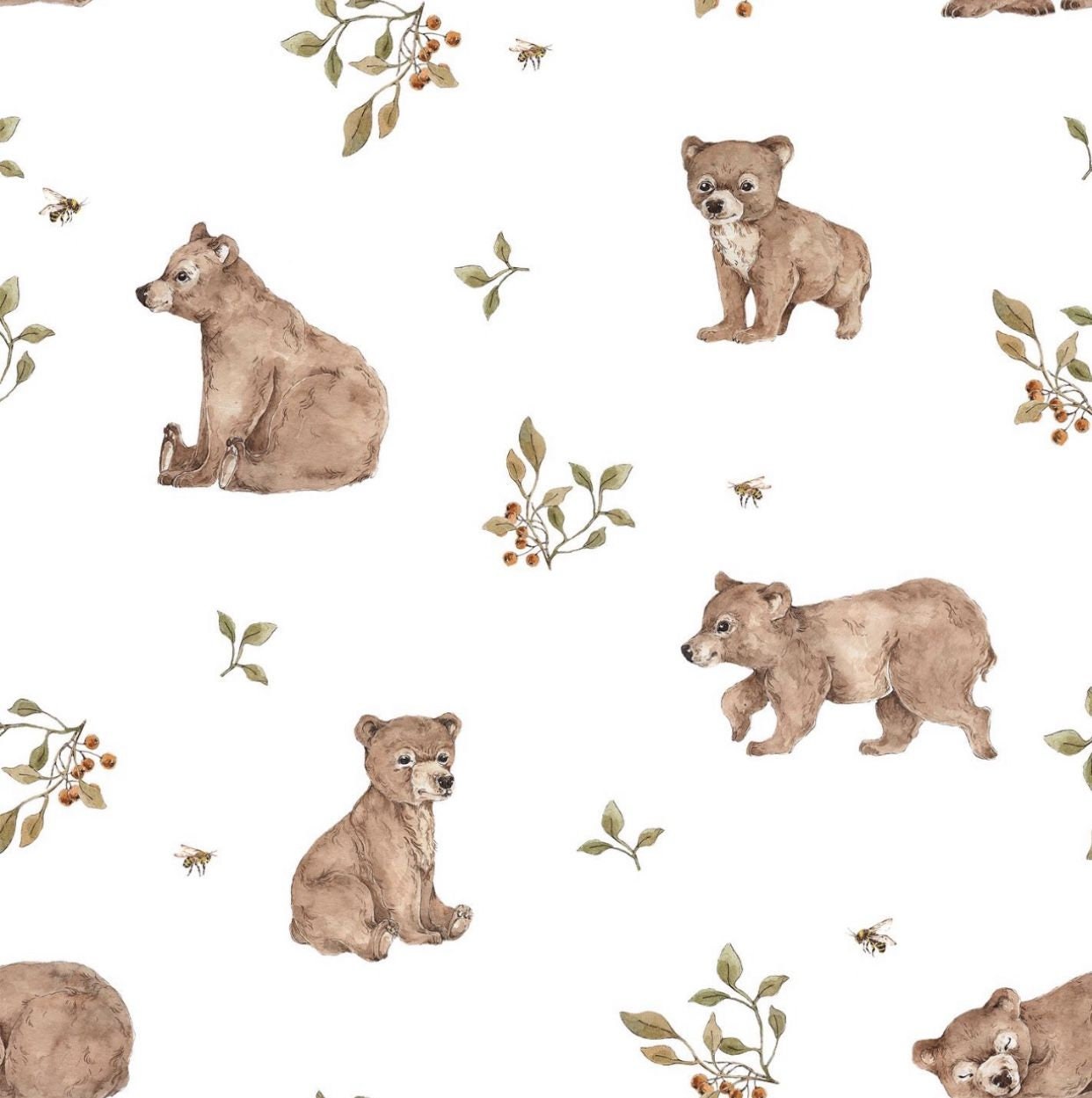 Sweet Bears Fabric, Woodland Fabric, Forest Animals Premium