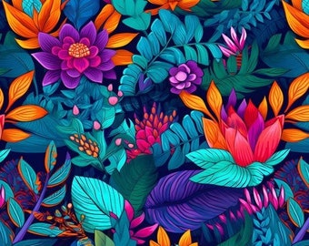 1 yard Colorful tropical flowers waterproof fabric, Spring flowers, Oxford Impregnated Waterproof Fabric, Floral outdoor garden fabric