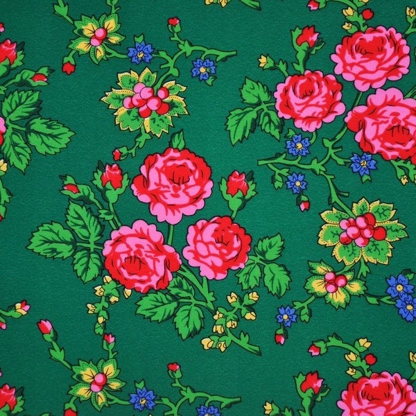 Tissu folklorique polonais, motif de fleurs montagnardes, folklore, motif folklorique montagnard, motif Cleo, motif floral, roses et feuilles grimpantes, tissu folklorique