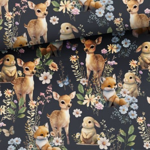 Forest kids animals Sweatshirt fabric, stretch Knitwear, French terry knit fabric, cotton knitwear, forest friends, woodland animals