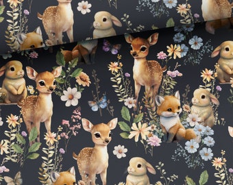 Forest kids animals Sweatshirt fabric, stretch Knitwear, French terry knit fabric, cotton knitwear, forest friends, woodland animals