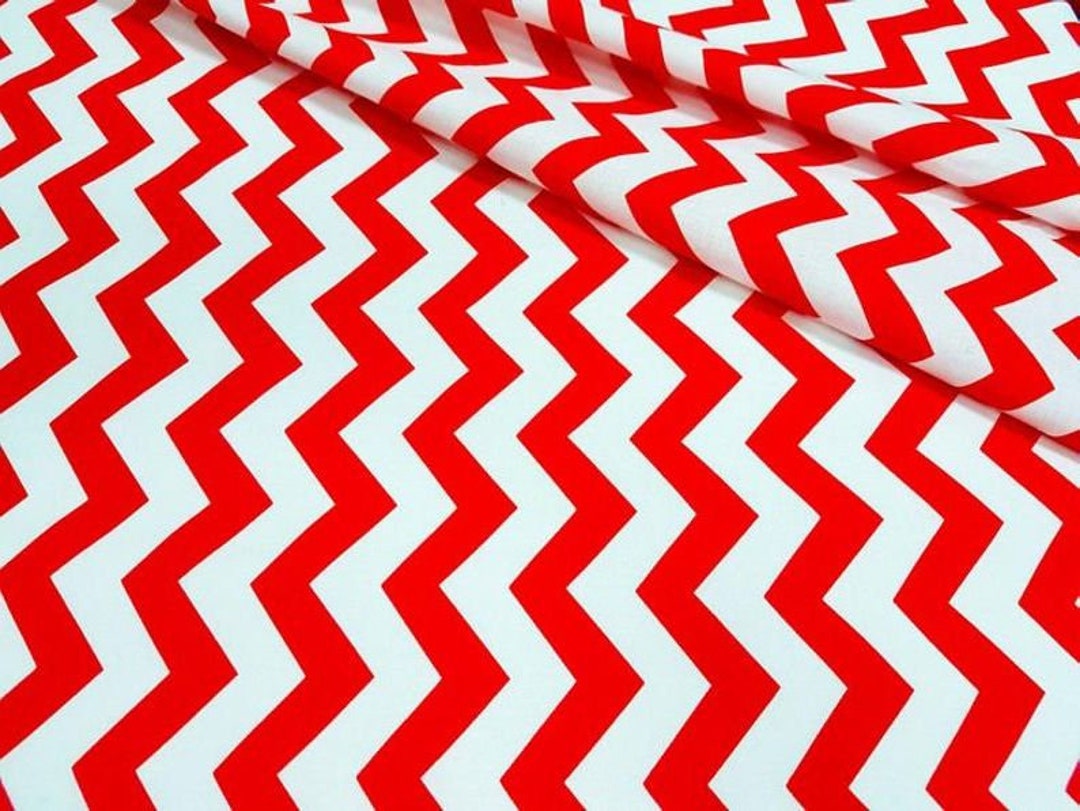 Red White Chevron Cotton Fabric by the Yard, Zigzag Cotton Fabric, 100% ...