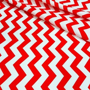 Baumwollstoff, 100% Baumwolle, Stoff Zickzack, weiß rot Chevron, Patchwork, 50x160 cm