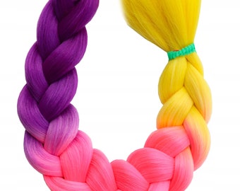 24"/60cm Jumbo Braid Hair, Rainbow Ombre Hair, Hair Extensions, Kanekalon Synthetic Hair, Colored Hair, Long Artificial Hair for Women Kids