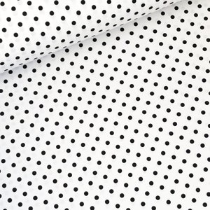 Tissu coton à pois noirs 10 mm sur fond blanc, pois noirs, diamètre 10 mm, tissu noir et blanc, 50 x 160 cm