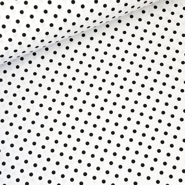 Points noirs 10mm sur fond blanc, tissu coton avec pois noirs, pois noirs, diamètre 10mm, tissu noir et blanc, 50x160cm/0.55yd