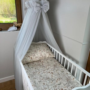 Dreamy Baby Baldachin + Bow + Metal handle, Baby Crib Canopy, Nursery Canopy, Bed Baldachin, Canopy Kids Room, Tulle canopy