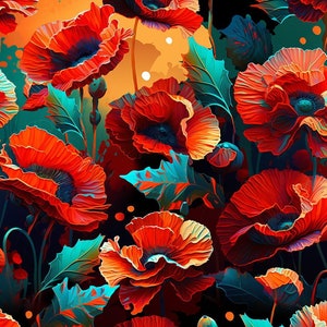 1 Meter Red poppies Italian Velvet Fabric, Upholstery Velvet, Digital Print, Velvet curtain, velvet pillow, Home Decor Fabric 145cm