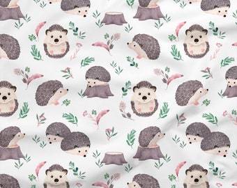 Hedgehog Cotton Fabric, Forest Friends Cotton Fabric by the half yard, Woodland Fabric, Forest Animals Premium Cotton, kids fabric