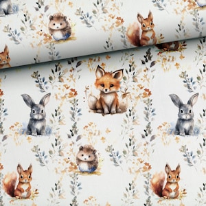 Forest kids animals Sweatshirt fabric, stretch Knitwear, French terry knit fabric, cotton knitwear, forest friends, baby woodland animals