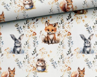 Forest kids animals Sweatshirt fabric, stretch Knitwear, French terry knit fabric, cotton knitwear, forest friends, baby woodland animals