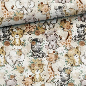 African wild safari animals Sweatshirt fabric, stretch Knitwear, French terry knit fabric, cotton knitwear Savannah animals, digital print image 1