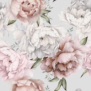 1 yd Pastel watercolor Peonies, Spring flowers, Spring Peonies Waterproof Fabric Oxford, Flowers Floral Blossom fabric Impregnated Polyester