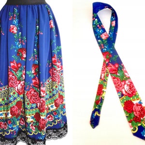 Traditionele folk rok, Poolse folk Highlander midi rok, etnische geplooide bloemenrok, Slavische rok, folk stropdas afbeelding 9