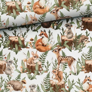 Bamboo Muslin, Bamboo Viscose, Woodland Animals Fabric, Swaddle Muslin Fabric, Forest Woodland Nursery Decor Bedding Fox Fawn Hare